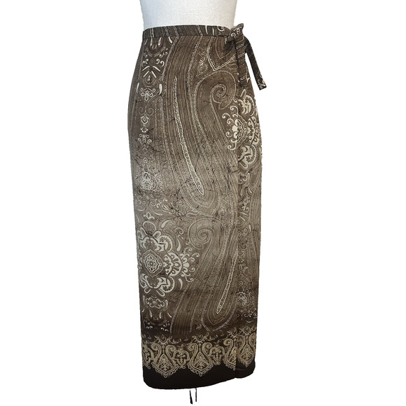 Nygard Collection Skirt size 14 Brown Paisley Sheer Faux Wrap Long Modest Career - Picture 1 of 12
